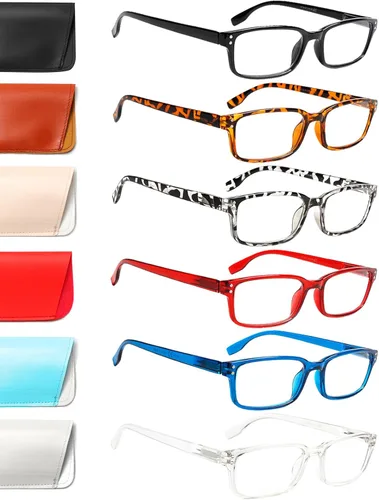 Miniatura 12 de Kerecsen Paquete de 6 gafas de lectura con bloqueo de luz azul, lectores con bisagra de resorte para hombres y mujeres, anteojos para computadora 6