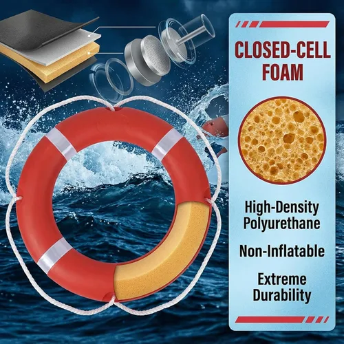 Miniatura 5 de Juego de anillos de seguridad para barcos de 28/23 pulgadas, cuerda flotante de 98.4 pies, estándar internacional de 2.5/3.3 lbs, cuerda de anillo