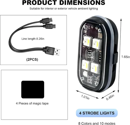 Miniatura 2 de 4 luces LED estroboscópicas inalámbricas de 4 LED, 8 colores de alto brillo, luz intermitente impermeable con control remoto, luz LED recargable