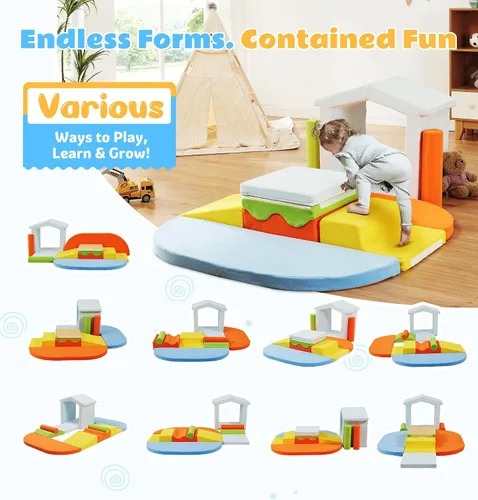 Miniatura 3 de Elftopia Bloques de escalada de espuma de 10 piezas con rampa y escaleras para niños pequeños, juego de gimnasio suave, juguetes de escalada
