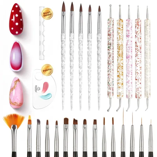 Miniatura 25 de Beetles - Set de 20 esmaltes de gel p/decoración de uñas, colección Fall Yard, purpurina naranja/marrón/rojo/azul marino, semipermanente, LED c/capa