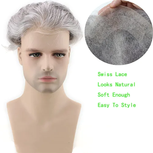 Miniatura 3 de Voloria Red de monofilamento de tupé para hombre con PU alrededor de la base, cabello humano virgen europeo con encaje frontal, sistema de reemplazo