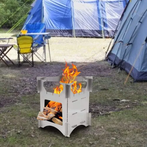 Miniatura 5 de Estufa de leña, portátil de acero inoxidable plegable para mochileros, mini cocina para acampar al aire libre, viajes, senderismo, picnic, comedor