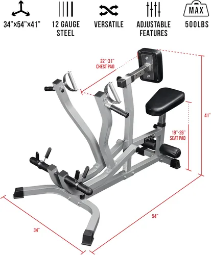Miniatura 2 de Valor Fitness Seated Row Machine – Plate Loaded with Converging Arms & Multi-Grip Handles, 400 lb Capacity, 2" Plate Adapters for Back & Chest