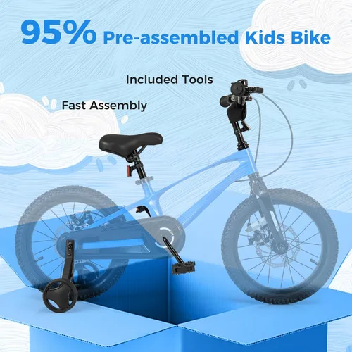 Miniatura 6 de BABY JOY Bicicleta para niños, bicicleta deportiva de aleación ligera de 16 pulgadas con frenos de disco dual, ruedas de entrenamiento, suspensión