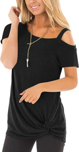 Miniatura 4 de Temofon - Camisetas de mujer, sin hombros, camiseta de verano informal, de manga corta, con diseño de nudo trasero y hombros desnudos, tallas S a 2XL