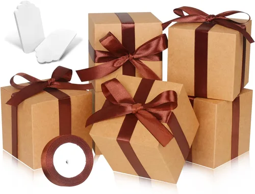Miniatura 12 de Paquete de 50 cajas de regalo pequeñas, cajas de regalo de 2 x 2 x 2 pulgadas, cajas de regalo de papel marrón con tapas para regalos, manualidades