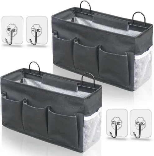 Kanrichu - 2 piezas, organizador grande de 3 bolsillos para colgar en la pared, bolsa de almacenamiento de tela de lino para colgar en la puerta con