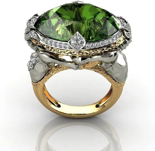 Miniatura 3 de Anillo de sirena de Kraken con circonio cúbico verde vintage Medusa Fishamn Merman de cristal de sirena anillo de dedo Sea King Queen para mujeres