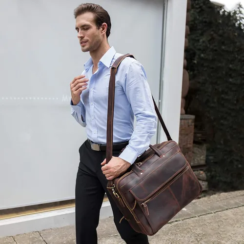Miniatura 7 de Polare - Maletín de negocios de 18 pulgadas de grosor de cuero de grano completo para laptop de 17.3 pulgadas, bolsa de trabajo para hombres