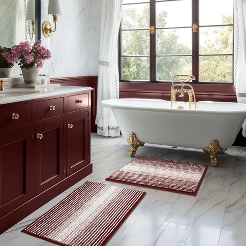 Miniatura 30 de BSICPRO Juegos de Alfombras y Tapetes para Baño, Juego de Alfombra de Baño de Felpilla Gruesa Absorbente de 2 Piezas Antideslizante, Tapetes Suaves