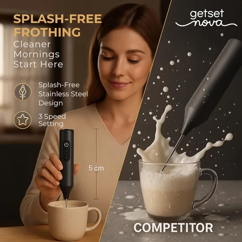 Miniatura 2 de Espumador de Leche para Café, Espumador Recargable Eléctrico de Mano con Varilla Dual y Batidor, 3 Configuraciones de Velocidad, Carga Rápida
