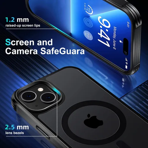 Miniatura 3 de Diseño de protección perfecto para iPhone 13 y iPhone 14, compatible con MagSafe, amortiguador de esquina anticaídas, sensación de piel mate