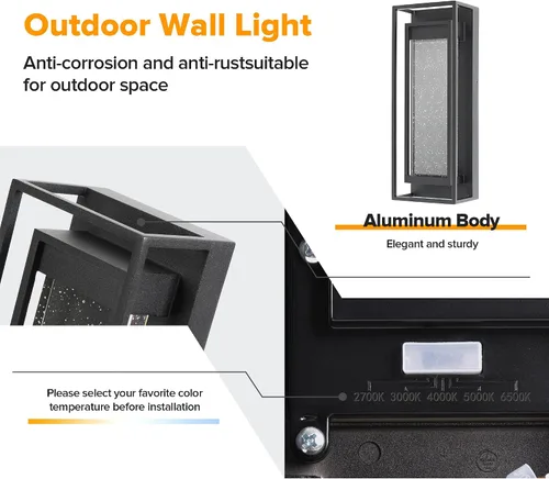 Miniatura 4 de LUTEC Lámparas de Pared para Exteriores, Aplique de Pared para Porche con 5 Temperaturas de Color con Vidrio de Burbujas de Cristal, Faroles