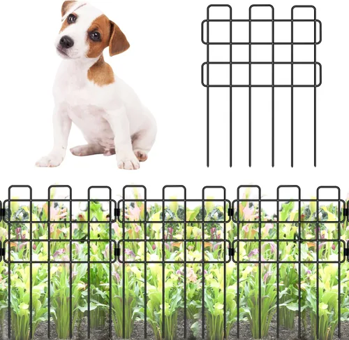 ShopLaLa Valla de jardín para animales (10 paneles) de 12 pulgadas de largo x 16.5 pulgadas de alto, valla de alambre de metal blanco pequeña y