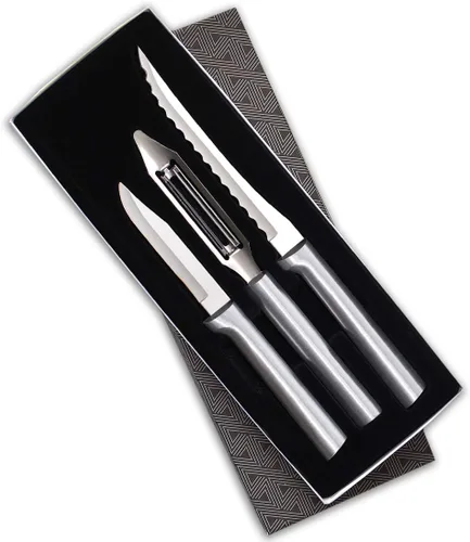 Miniatura 7 de Rada Cutlery - Juego de cuchillos de regalo para pelar, cortar y rebanar de 3 piezas (G218), hojas huecas de acero inoxidable, mangos negros