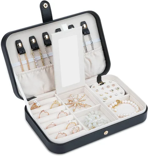 V-LAFUY Joyero pequeño joyero de viaje cajas de joyería portátiles para mujer organizador de viaje de joyería de 2 capas regalo para mujeres y niñas