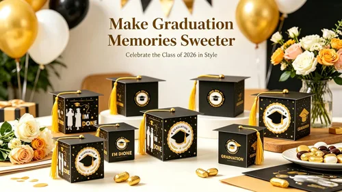 Miniatura 9 de Kliuytb Cajas de dulces con tapa de graduación 2026, decoraciones de fiesta de graduación de oro negro, cajas de recuerdo de fiesta de graduación