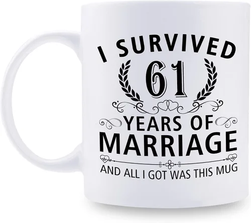 Miniatura 39 de Taza de café de 11 onzas con texto en inglés "I Survived 50 Years of Marriage and All I Got Was This Cup" para el 50 aniversario de boda y para él