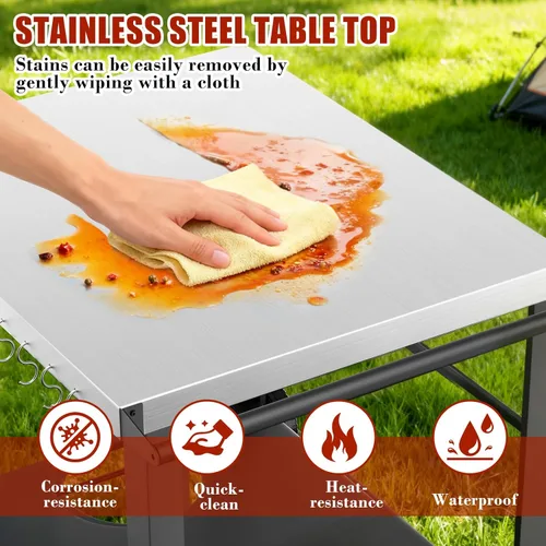 Miniatura 6 de Carrito de parrilla de superficie plana móvil de acero inoxidable de 34" x 24" para parrillas Ninja Woodfire y Blackstone Griddles, mesa de horno