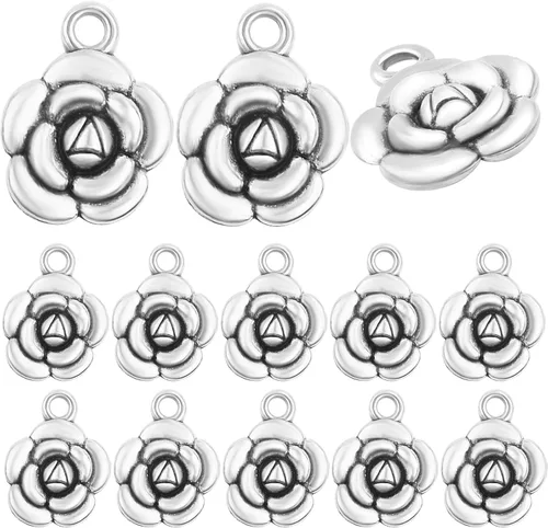 BronaGrand 60pcs Rose Charm Pendant,Rose Flower Charms Flower Bead Charms Craft Supplies for Jewelry DIY Necklace Earrings Bracelet Making Accessory