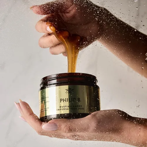 Miniatura 6 de PHILIP B Russian Amber Imperial Champú, 3 fl. oz. (3.0 fl oz) – Limpiador protector de color que restaura el cabello encrespado sobreprocesado