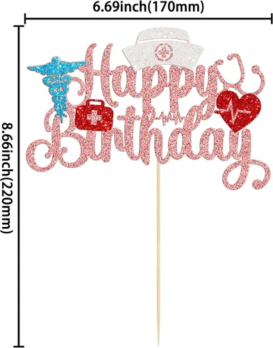 Miniatura 2 de Gyufise Decoración para pastel de enfermería con purpurina para enfermera, feliz cumpleaños, selección de pastel médico, decoración de pasteles