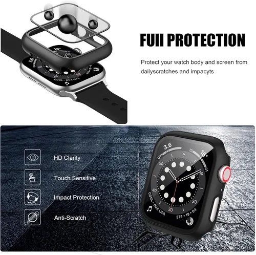 Miniatura 6 de 14 paquetes de fundas para Apple Watch con protector de pantalla de vidrio templado para Apple Watch Series 9/8/7 de 41 mm, Anotch, cubierta 14