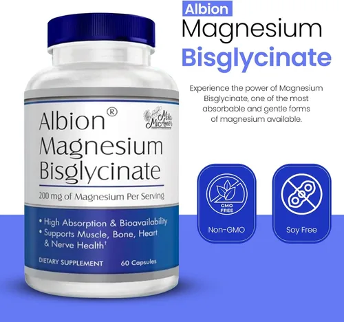 Miniatura 2 de MilaMiAmor Albion® Bisglicinato de Magnesio – Magnesio Quelatado altamente absorbible para músculos, nervios, relajación y apoyo al sueño – Suave