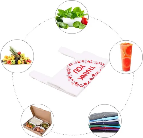 Miniatura 6 de LazyMe Thank you T Shirt Bag, Bolsas De Plastico Para Negocio, Bolsas de plástico blanco con asas, tamaño estándar de supermercado, 12 x 20 pulgadas