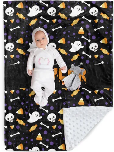 Miniatura 19 de Manta de Halloween personalizada, nombre personalizado con diseños de dibujos animados de Halloween, manta de franela de felpa suave con respaldo