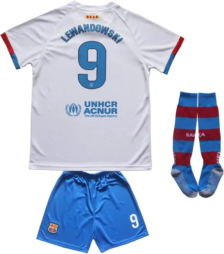CEKFAX Juego de calcetines cortos de fútbol para niños 20222023 Barca Third #9 Lewandowski Football Soccer Kids Jersey, tallas juveniles
