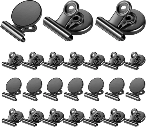Grtard Paquete de 24 Clips Magnéticos de Servicio Pesado, Clips Magnéticos Negros para Refrigerador, Imanes de Refrigerador, Clip Magnético Fuerte,