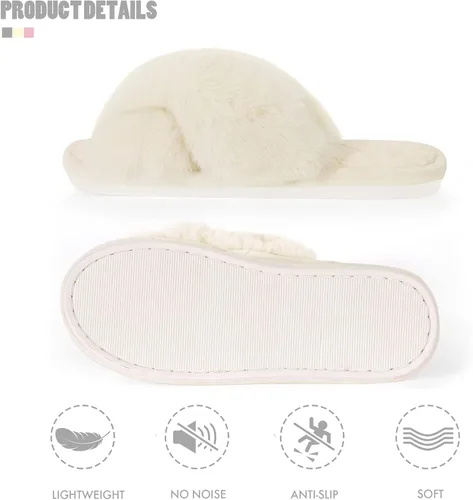 Miniatura 6 de SAOROPEB Pantuflas mullidas de banda cruzada para mujer, con punta abierta, espuma viscoelástica, transpirables, suaves, mullidas, acogedoras