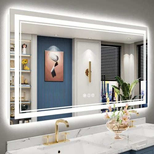 Miniatura 16 de 30x36 Espejo de baño LED con luces, retroiluminado y luz frontal, espejo de tocador iluminado antivaho para pared de baño, 3 colores, regulable