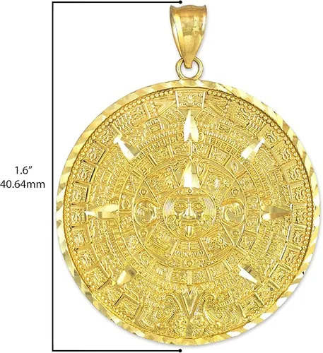 Miniatura 4 de 14K Yellow Gold Round Aztec Mayan Calendar Charm Pendant - Choice of Pendant