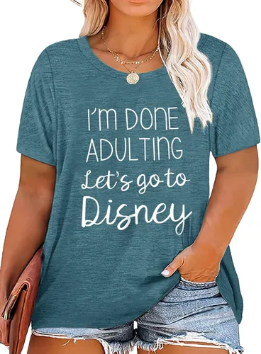 Camiseta con cuello en V para mujer, talla grande, con texto en inglés "I'm Done", divertida camiseta casual de verano con cuello redondo (XL 5XL)