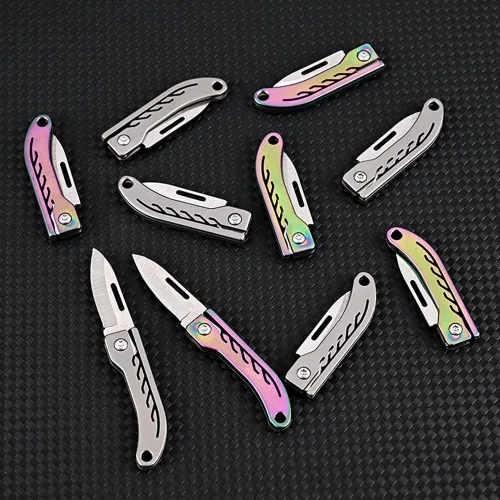 Miniatura 8 de Cuchillo de titanio de bolsillo plegable ultra pequeño, hoja de acero D2, mango de aleación de titanio, mini cuchillo portátil EDC, ultra duradero