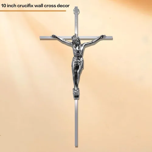 Miniatura 8 de ALDENTA Crucifijo de pared, cruz católica de metal para pared, crucifijo de Jesús plateado de 10 pulgadas para decoración del hogar