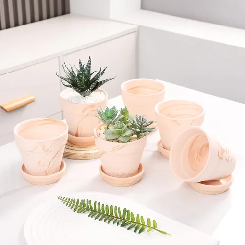 Miniatura 6 de Macetas de terracota con platillo, paquete de 6 macetas pequeñas de cerámica de arcilla de terracota de 4 pulgadas, ideal para cactus y suculentas