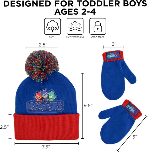 Miniatura 13 de PJ Masks Conjunto de gorro y mitones de invierno para niños, gorro para niños pequeños