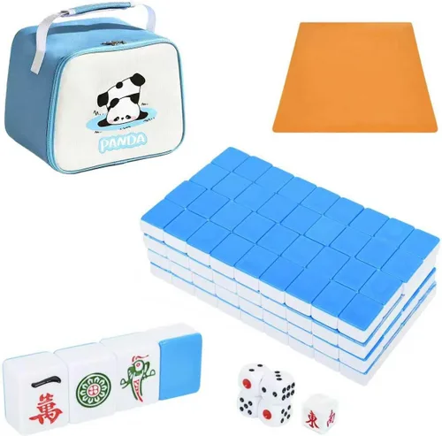 Juego de mahjong chino de 1.25 pulgadas (1.260 in) azul – 144 azulejos de melamina duraderos con bolsa de viaje, 8 piezas de repuesto en blanco |