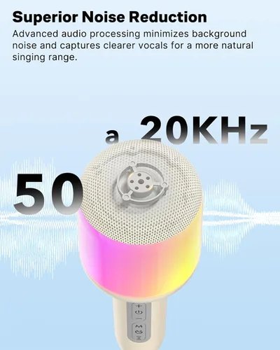 Miniatura 3 de Micrófono de karaoke inalámbrico Bluetooth con luces dinámicas, micrófono de mano portátil, 6 efectos de sonido, batería de 10 horas, perfecto