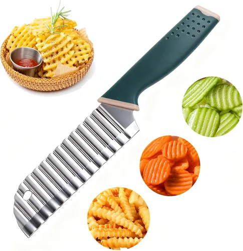 Suuker Cuchillo de corte arrugado, cortador de arrugas para verduras, cortador de papas fritas onduladas, cortador de papas fritas de acero