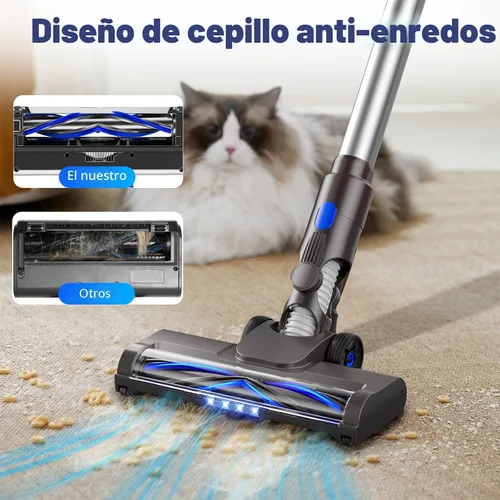 Miniatura 4 de AIRDIYA - Aspiradora inalámbrica, mejorada, de 40 Kpa, 8 en 1, ligera, con autosoporte, taza de polvo de 1.5 L y antienredos, recargable