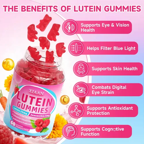 Miniatura 4 de Suplementos de luteína y zeaxantina, gomitas de luteína con zeaxantina, vitaminas A, C, E, arándano, astaxantina para la salud visual y fatiga