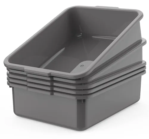 Miniatura 19 de 5 paquetes de cajas/bolsas de tinas de autobús comerciales, contenedor de almacenamiento de plástico blanco con asas/lavabo (8 litros)