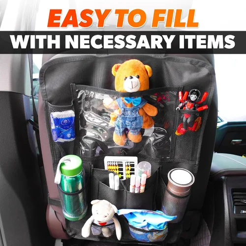 Miniatura 6 de Organizador universal para asiento trasero de automóvil de 23.4 x 16 pulgadas, con 9 bolsillos grandes y soporte transparente para tableta, hecho