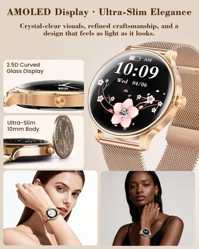 Miniatura 2 de WalkerFit Smartwatch for Women, 1.43” AMOLED Fitness Watch with Bluetooth Calling, Wireless Magnetic Charging, Female Health Tracker, 120+ Sports