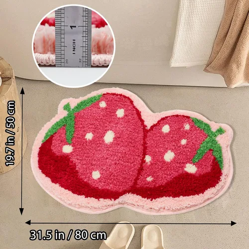 Miniatura 2 de Alfombra de baño de fresa, bonita alfombra de baño de fresa, decoración de baño, suave, absorbente, antideslizante, divertida alfombra de frutas